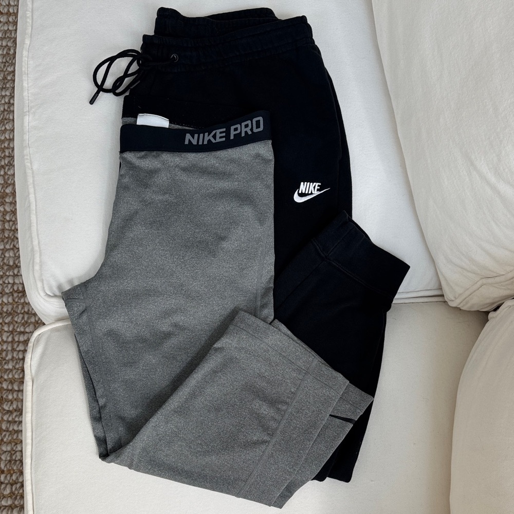 Nike Bundle - Ladies Black Sweatpants and Grey Mid-Calf Leggings Size L and XL